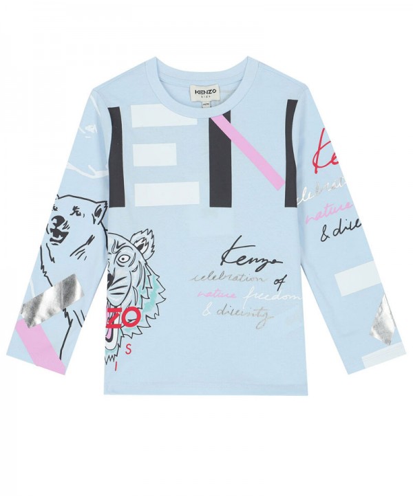 KENZO KIDS Girls Navy Logo Long Sleeve Top