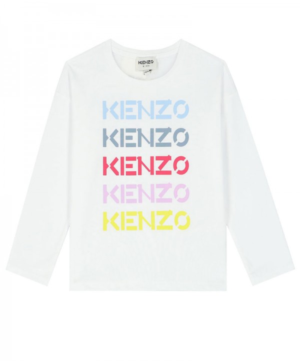 KENZO KIDS Girls White Logo Cotton T-Shirt 