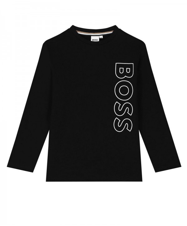 BOSS Boys Black Logo Long Sleeve Top