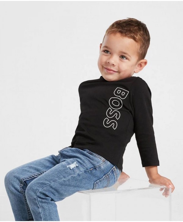 BOSS Boys Black Logo Long Sleeve Top