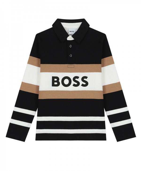 BOSS Boys Black, Beige & White Logo Polo Shirt 