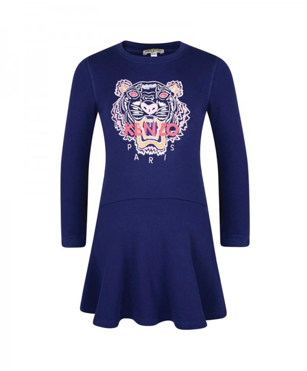  Kenzo Girl's Tiger Navy Blue Sweatshirt Dress