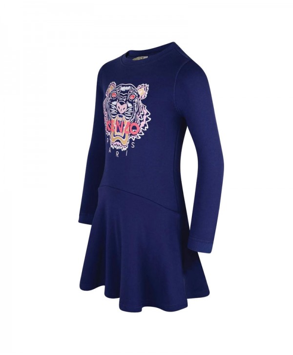  Kenzo Girl's Tiger Navy Blue Sweatshirt Dress