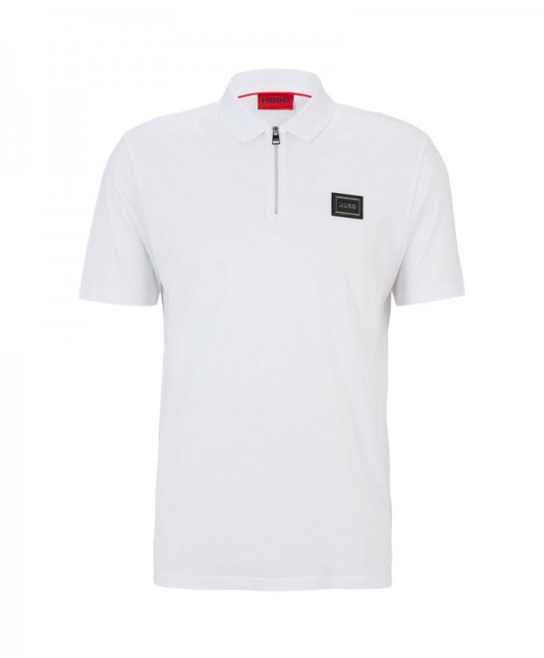 MERCERISED-COTTON ZIP-NECK POLO SHIRT WITH FRAMED LOGO