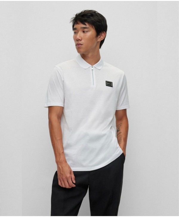 MERCERISED-COTTON ZIP-NECK POLO SHIRT WITH FRAMED LOGO