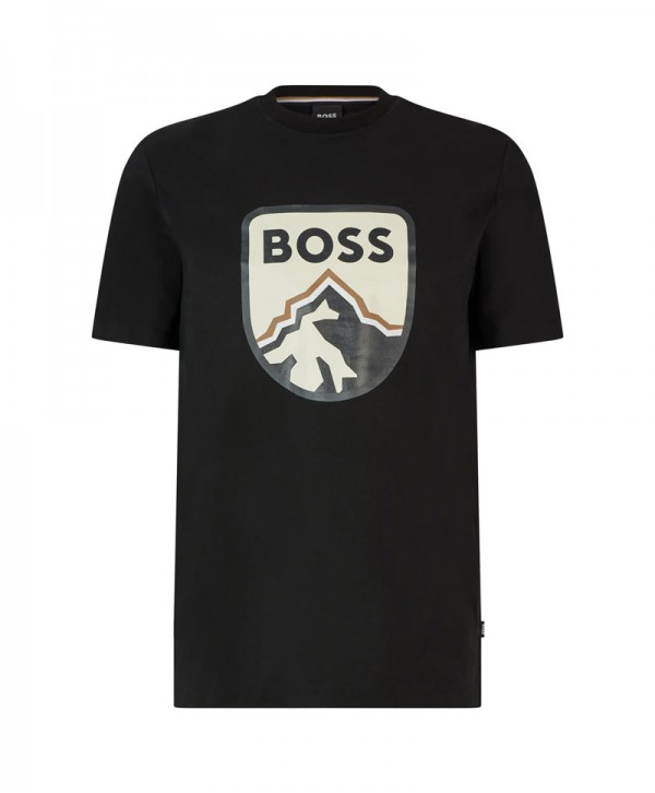 Boss Logo Printed Cotton Men's Black T-Shirt 