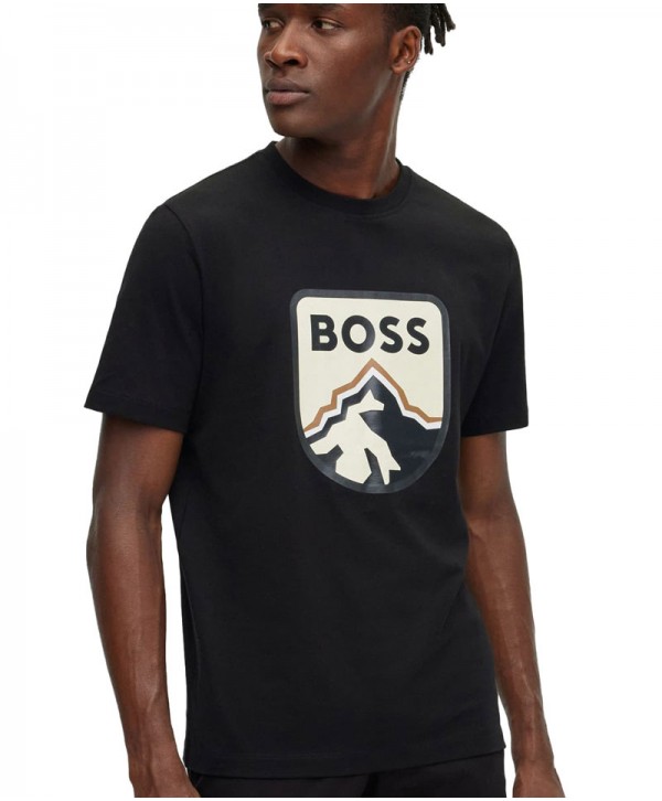 Boss Logo Printed Cotton Men's Black T-Shirt 