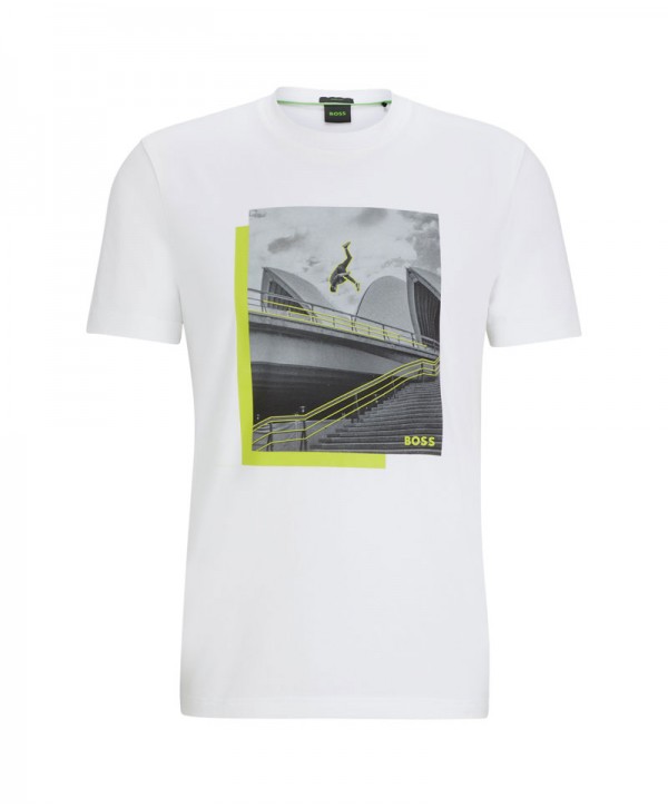 BOSS Photo-print T-shirt in stretch cotton jersey - White