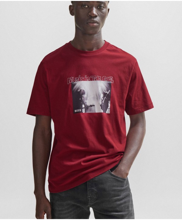 Boss Cotton-jersey T-shirt with seasonal artwork