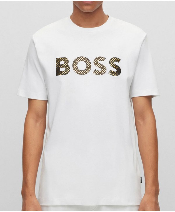 BOSS Organic White cotton T-shirt with logo