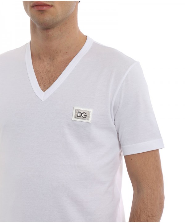 D&G White T shirt V Neck