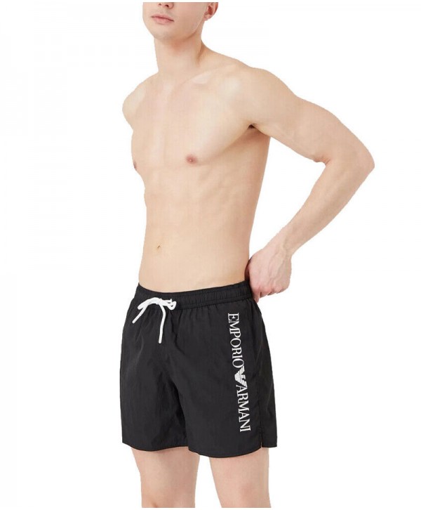 Emporio Armani Black Beachwear Embroided Logo