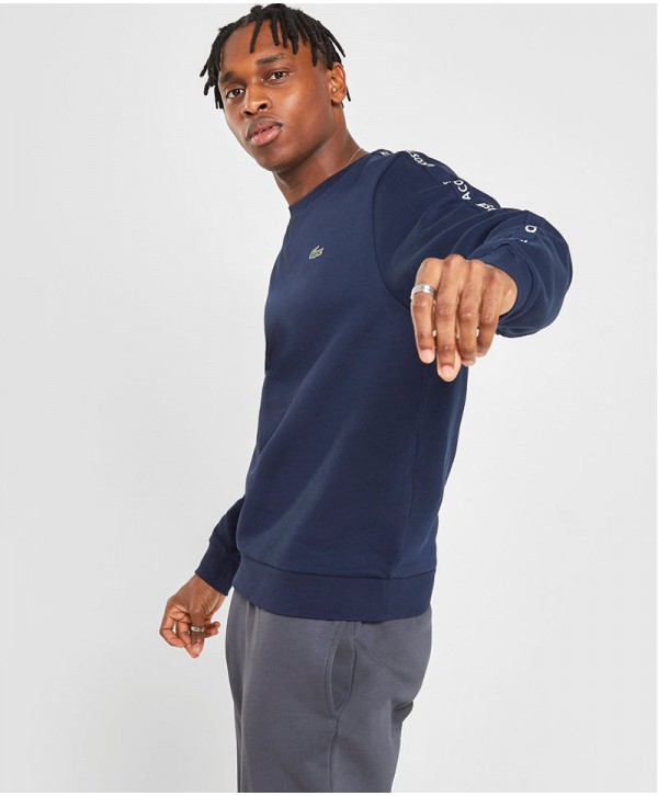 Navy Lacoste sweat tonal tape crew