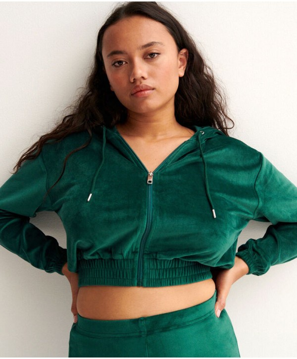 Undiz cropped velvet jacket with elastic waistband - fir tree 