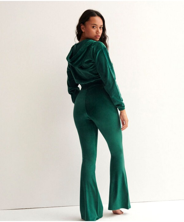 Undiz cropped velvet jacket with elastic waistband - fir tree 