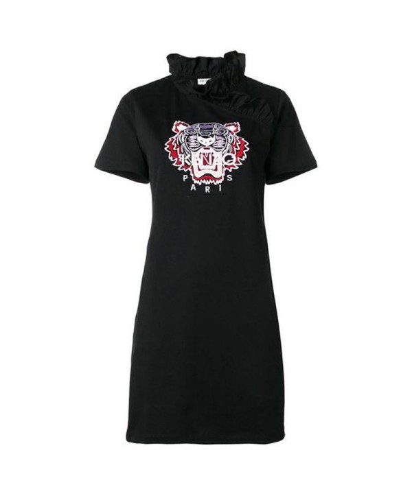 Kenzo Black Dress Embroidered tiger Logo