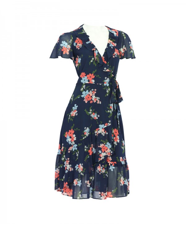 Michael Kors Floral Dress Blue Coral Peach