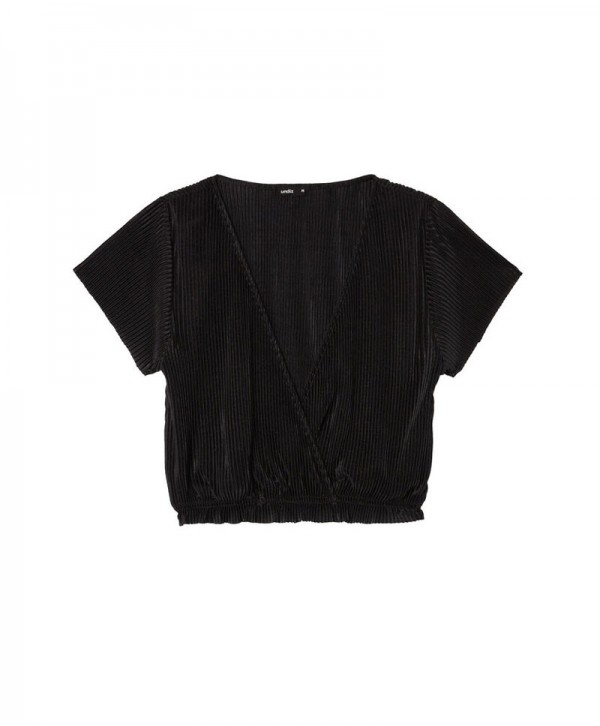 Undiz Black short-sleeved pleated wrap top 