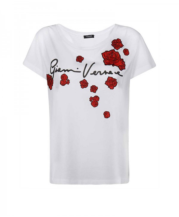 White T Shirt Embroidered roses